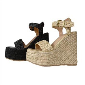 Wedges Espadrille Hitam Wanita